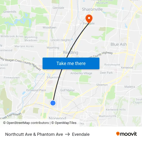 Northcutt Ave & Phantom Ave to Evendale map