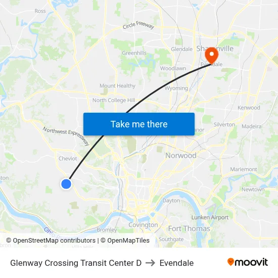 Glenway Crossing Transit Center D to Evendale map