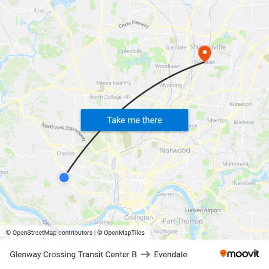 Glenway Crossing Transit Center B to Evendale map