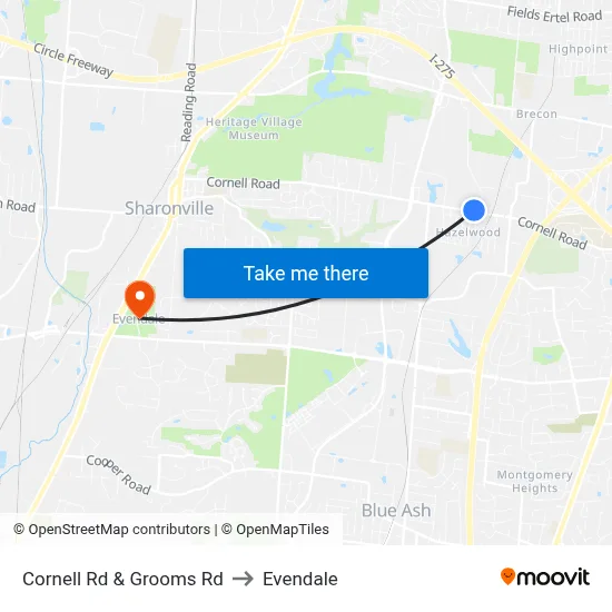 Cornell Rd & Grooms Rd to Evendale map