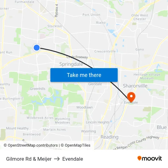 Gilmore Rd & Meijer to Evendale map