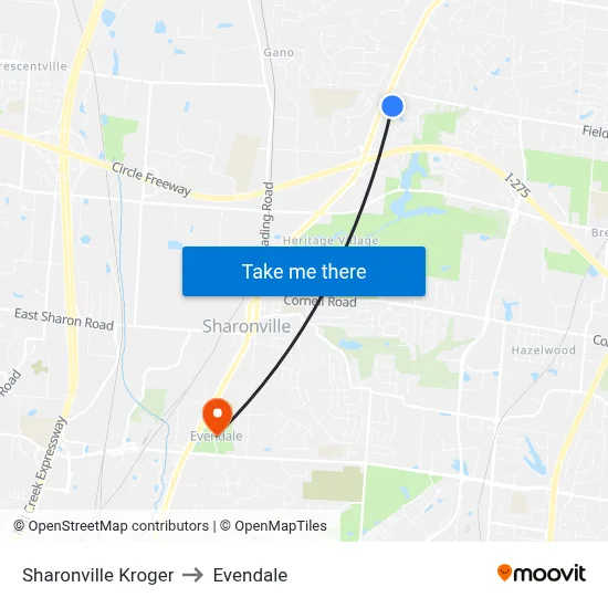 Sharonville Kroger to Evendale map
