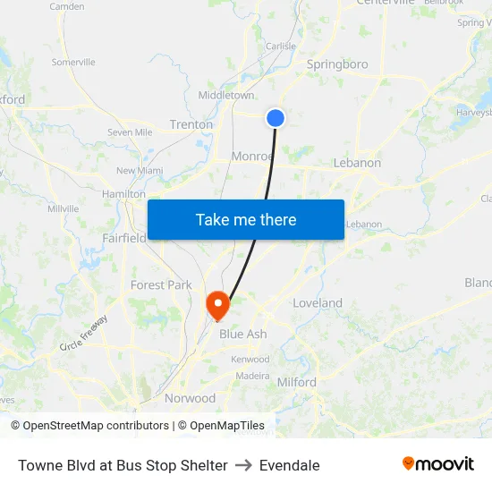 Towne Blvd at Bus Stop Shelter to Evendale map