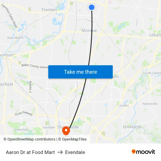 Aaron Dr at Food Mart to Evendale map