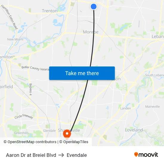 Aaron Dr at Breiel Blvd to Evendale map