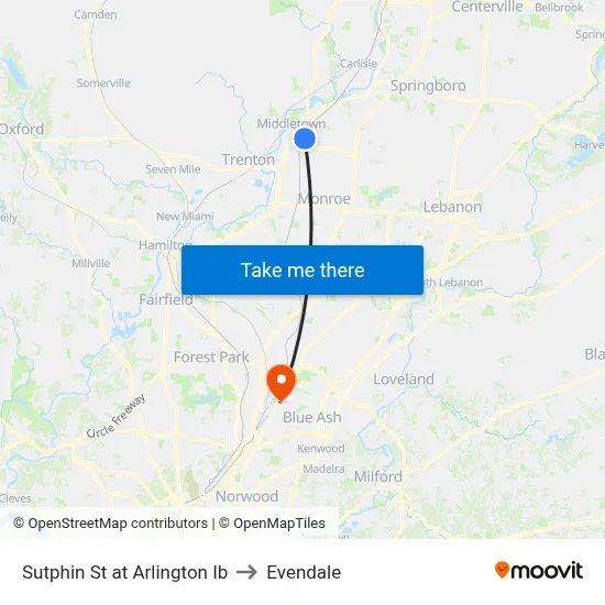 Sutphin St at Arlington Ib to Evendale map