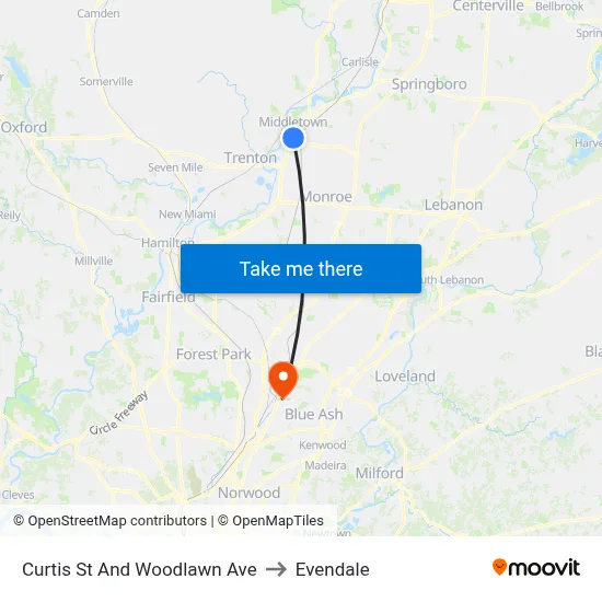 Curtis St And Woodlawn Ave to Evendale map