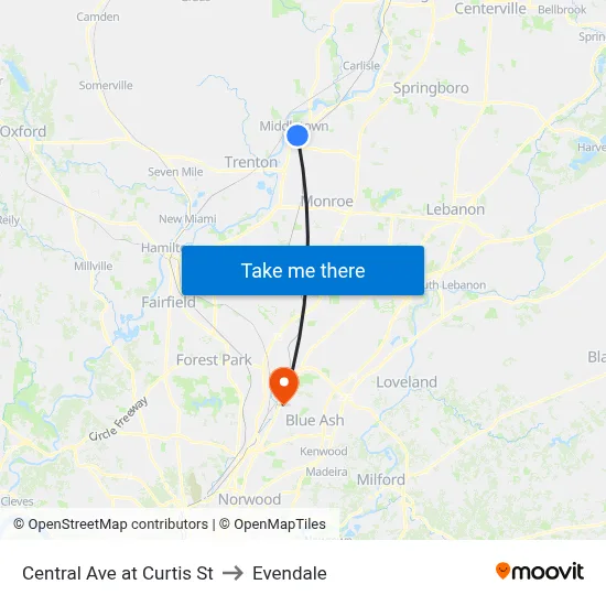 Central Ave at Curtis St to Evendale map