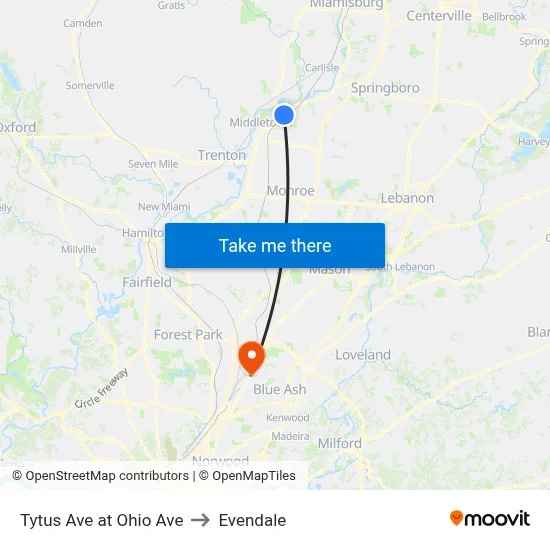 Tytus Ave at Ohio Ave to Evendale map
