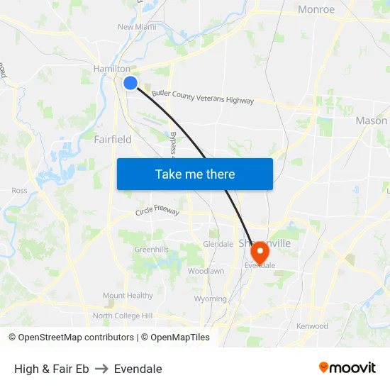 High & Fair Eb to Evendale map