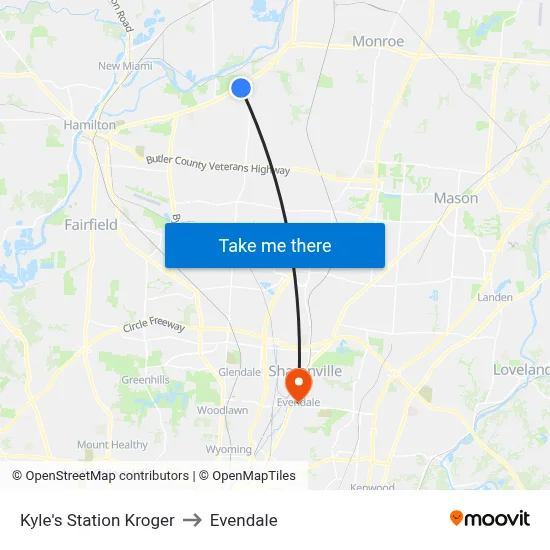 Kyle's Station Kroger to Evendale map