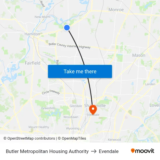 Butler Metropolitan Housing Authority to Evendale map