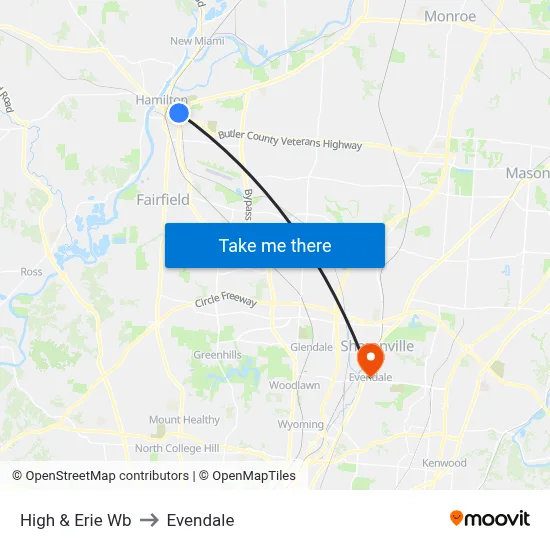 High & Erie Wb to Evendale map