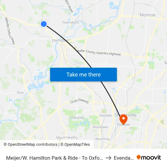 Meijer/W. Hamilton Park & Ride - To Oxford to Evendale map