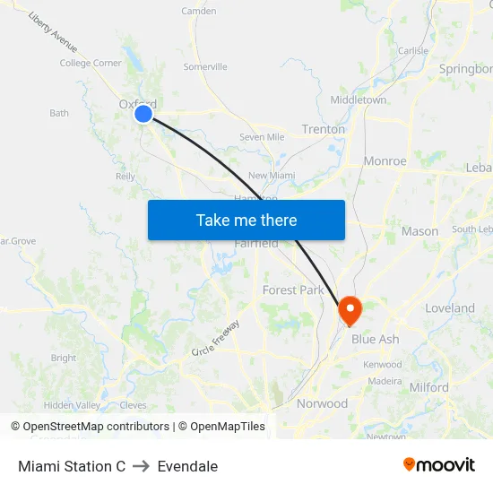 Miami Station C to Evendale map