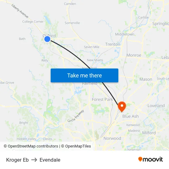 Kroger Eb to Evendale map