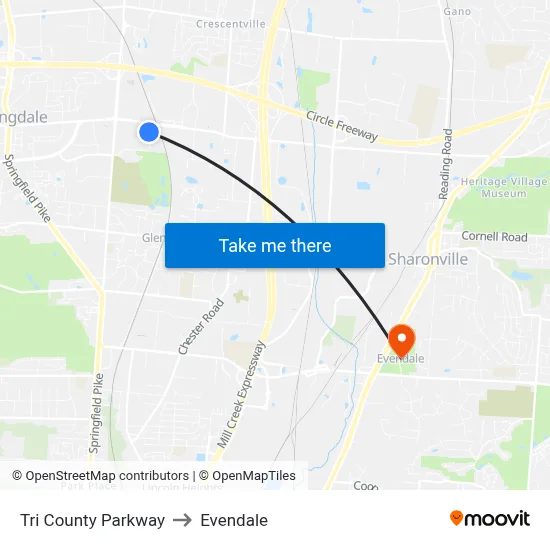 Tri County Parkway to Evendale map