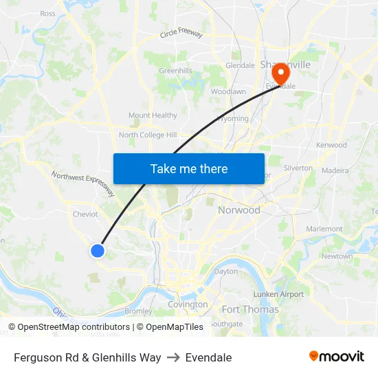 Ferguson Rd & Glenhills Way to Evendale map