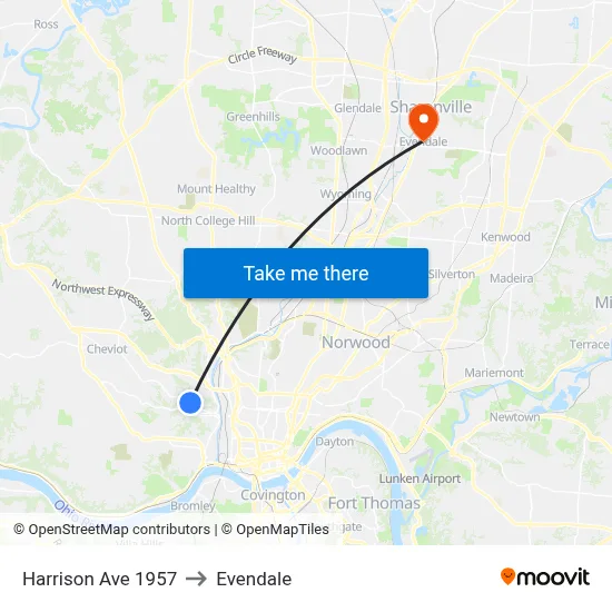 Harrison Ave 1957 to Evendale map