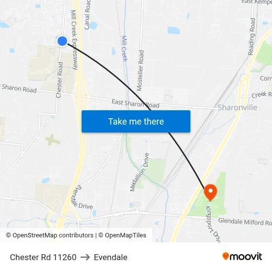 Chester Rd 11260 to Evendale map