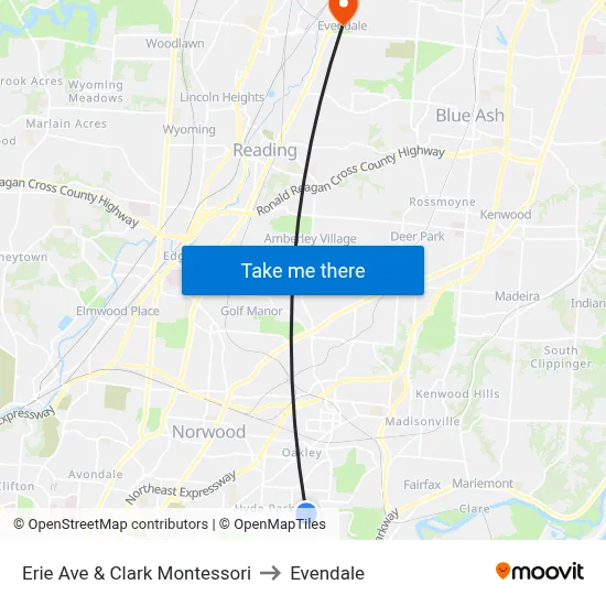 Erie Ave & Clark Montessori to Evendale map