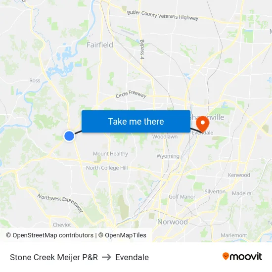 Stone Creek Meijer P&R to Evendale map