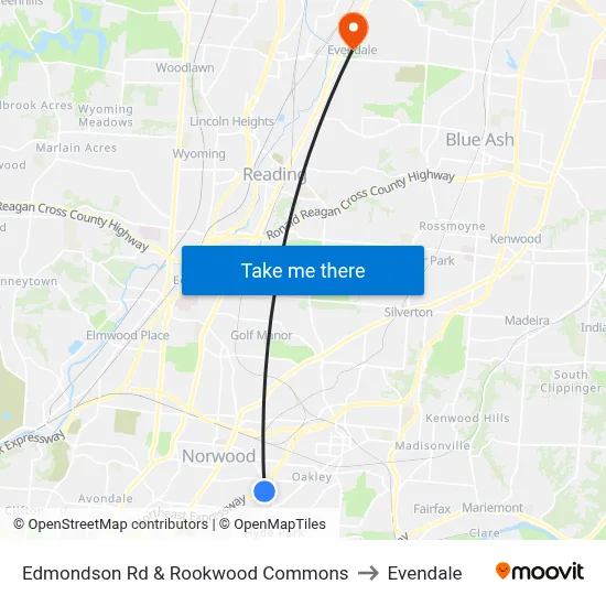 Edmondson Rd & Rookwood Commons to Evendale map