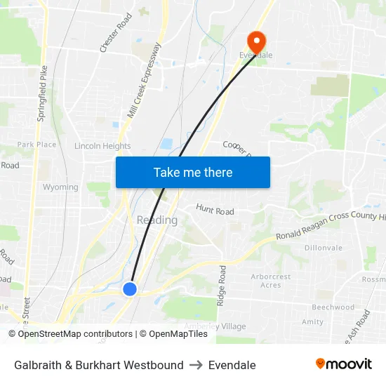 Galbraith & Burkhart Westbound to Evendale map