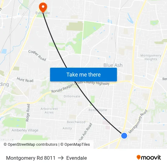 Montgomery Rd 8011 to Evendale map