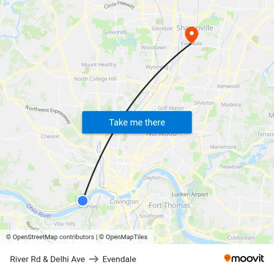 River Rd & Delhi Ave to Evendale map
