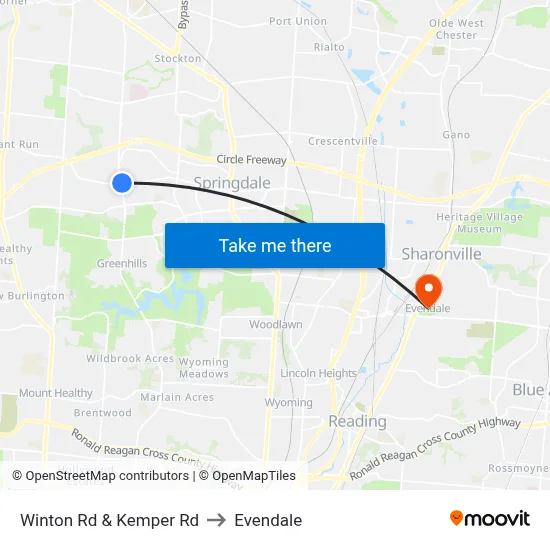 Winton Rd & Kemper Rd to Evendale map