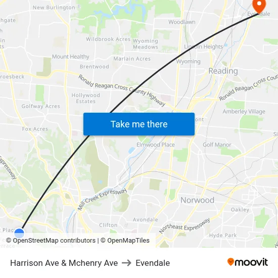 Harrison Ave & Mchenry Ave to Evendale map
