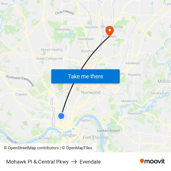 Mohawk Pl & Central Pkwy to Evendale map