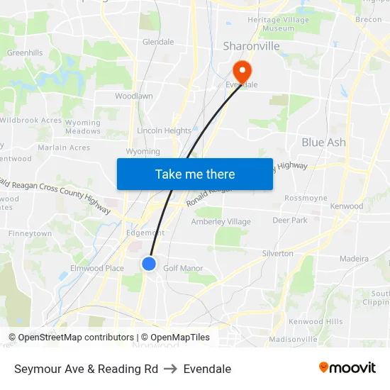 Seymour Ave & Reading Rd to Evendale map