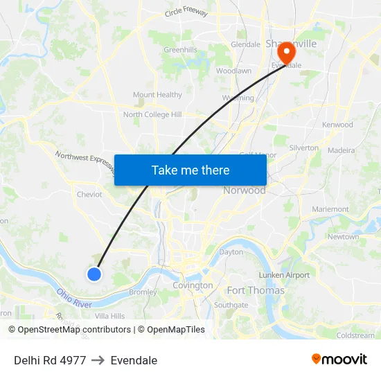 Delhi Rd 4977 to Evendale map
