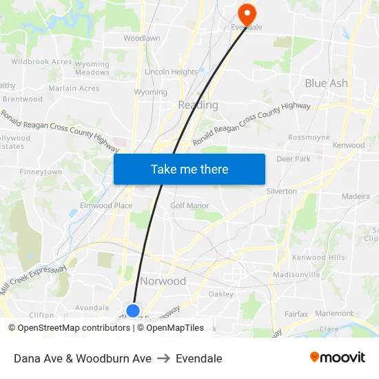 Dana Ave & Woodburn Ave to Evendale map