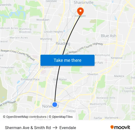 Sherman Ave & Smith Rd to Evendale map