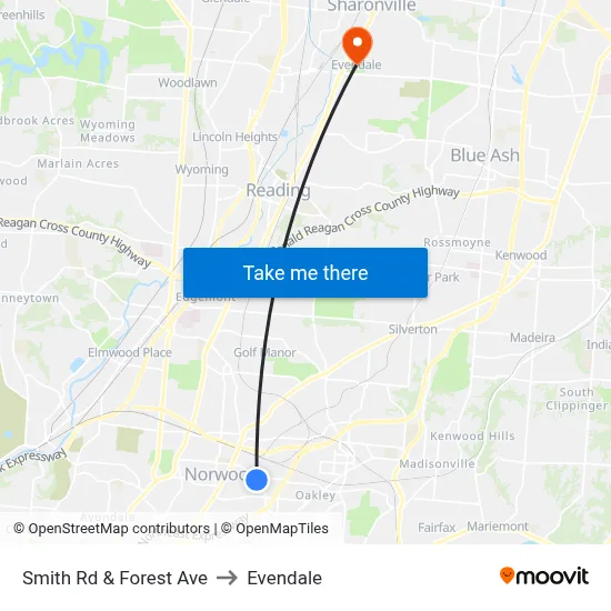 Smith Rd & Forest Ave to Evendale map