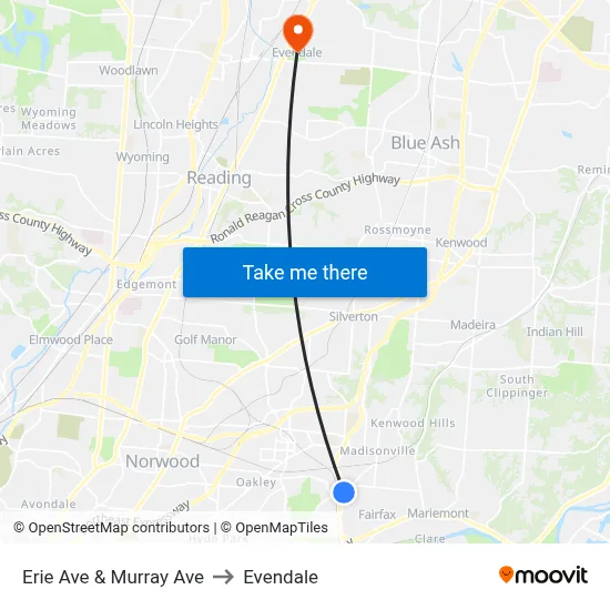 Erie Ave & Murray Ave to Evendale map