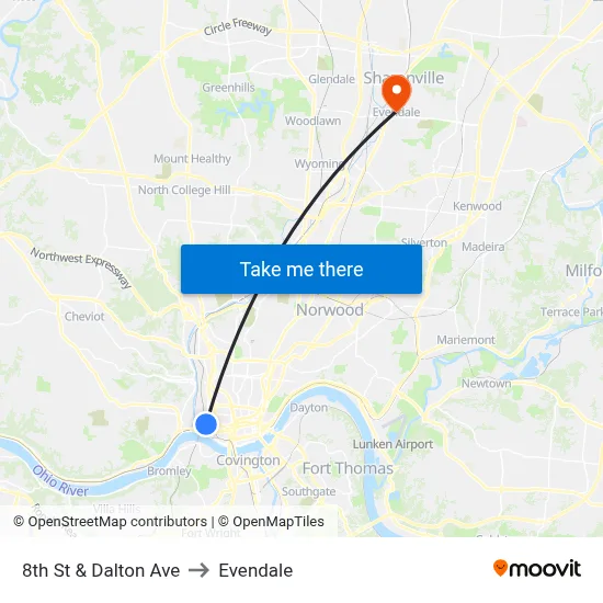 8th St & Dalton Ave to Evendale map