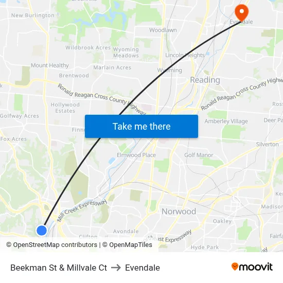 Beekman St & Millvale Ct to Evendale map