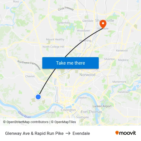Glenway Ave & Rapid Run Pike to Evendale map
