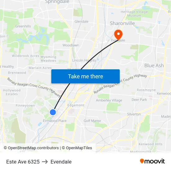 Este Ave 6325 to Evendale map