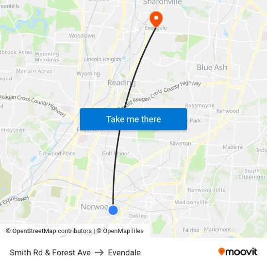 Smith Rd & Forest Ave to Evendale map