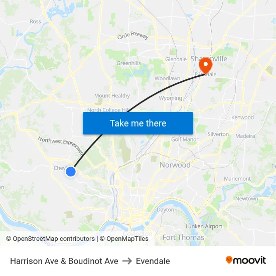 Harrison Ave & Boudinot Ave to Evendale map