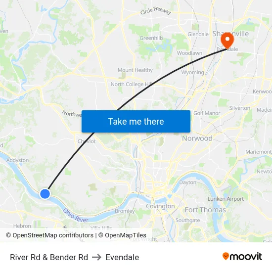 River Rd & Bender Rd to Evendale map