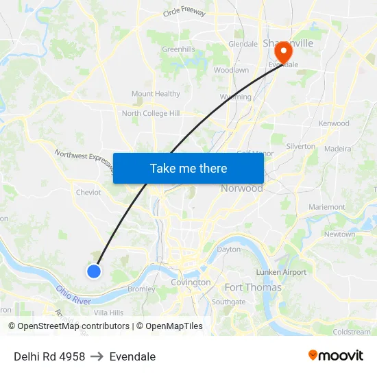 Delhi Rd 4958 to Evendale map