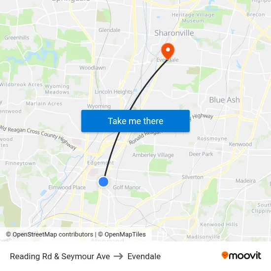 Reading Rd & Seymour Ave to Evendale map