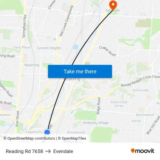 Reading Rd 7658 to Evendale map