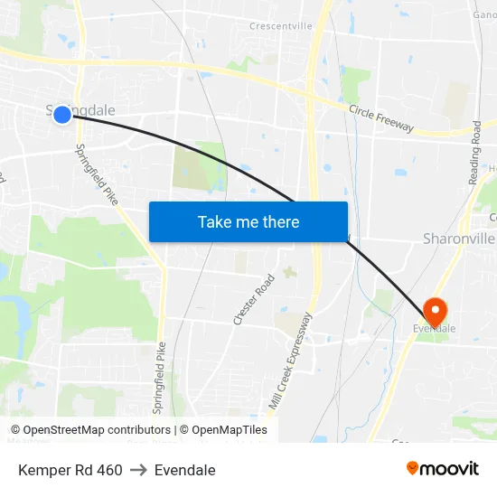 Kemper Rd 460 to Evendale map